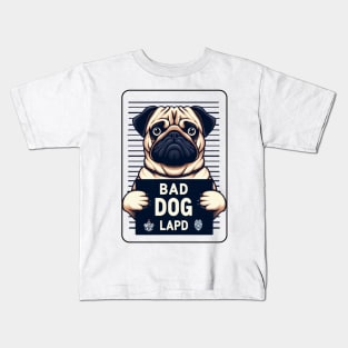 Bad Dog Pug Mugshot Kids T-Shirt